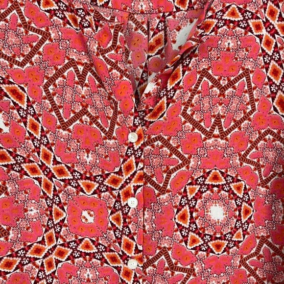 Talbots Long Sleeve Chiffon Blouse Top Size M Pink White Geometric Boho Barbie - Picture 3 of 11